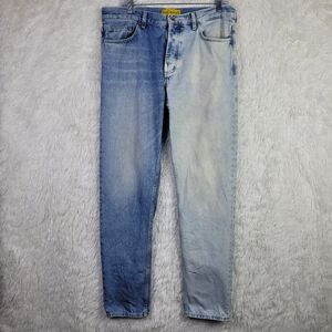 Cos x Yeboah Mens 33x30 2 Tone Button Fly Tapered Jeans Acid Wash